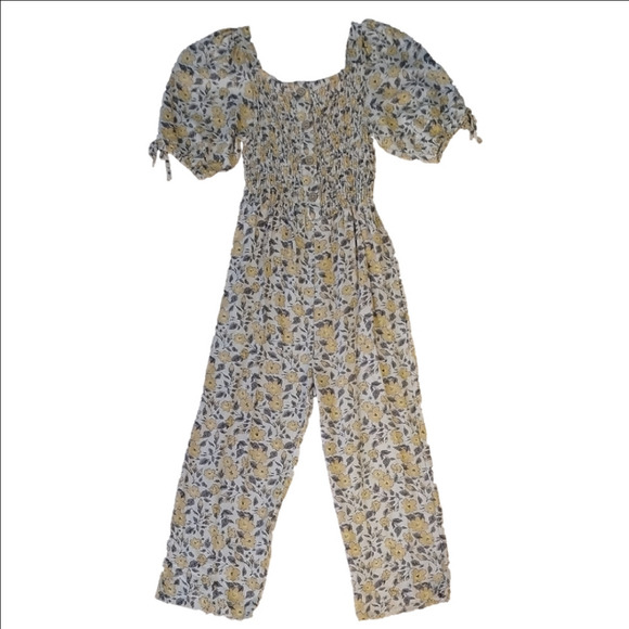 Kids Jessica Simpson Yellow and Gray Floral Jumpsuit Wide-Leg - Picture 1 of 3